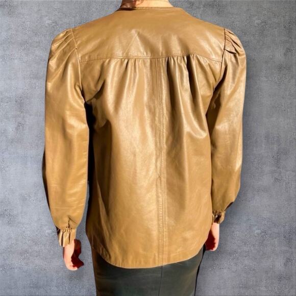 Vintage Porscha By Winter Collarless Ruffle Cuffs Minimalist Leather Jacket - Picture 3 of 8